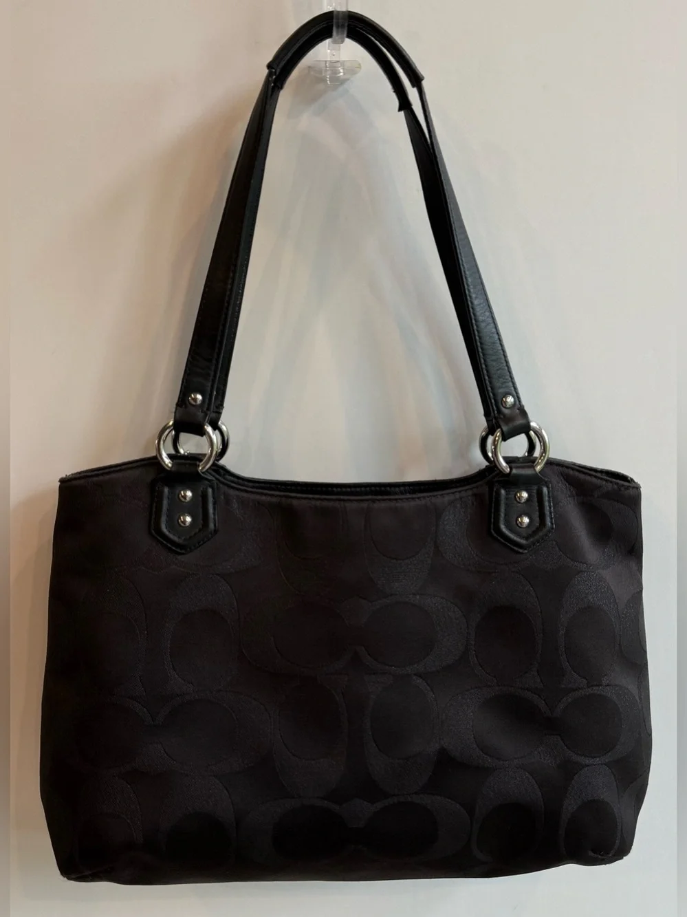 Coach Campbell Signature Metallic Belle Carryall Black Shoulder Bag Purse F26246
